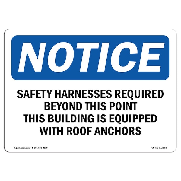 OSHA Sign, Harnesses Required Beyond This Point, 14in X 10in Aluminum, 14" W, 10" H, Landscape